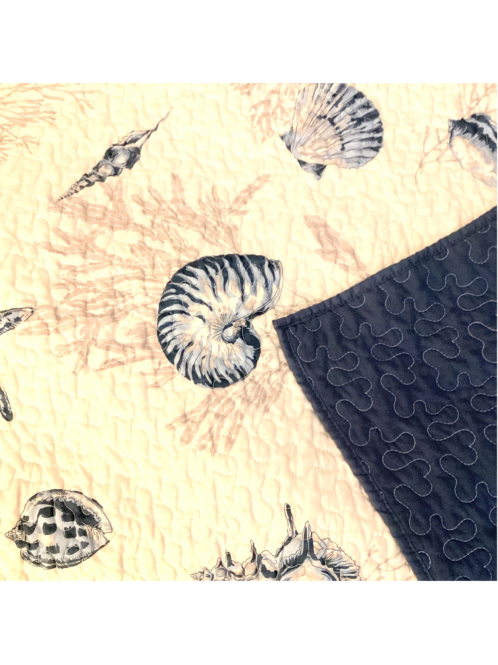 Nautical Coastal King Quilt & Shams Shell Starfish Pattern Blue Reversible - Picture 6 of 15